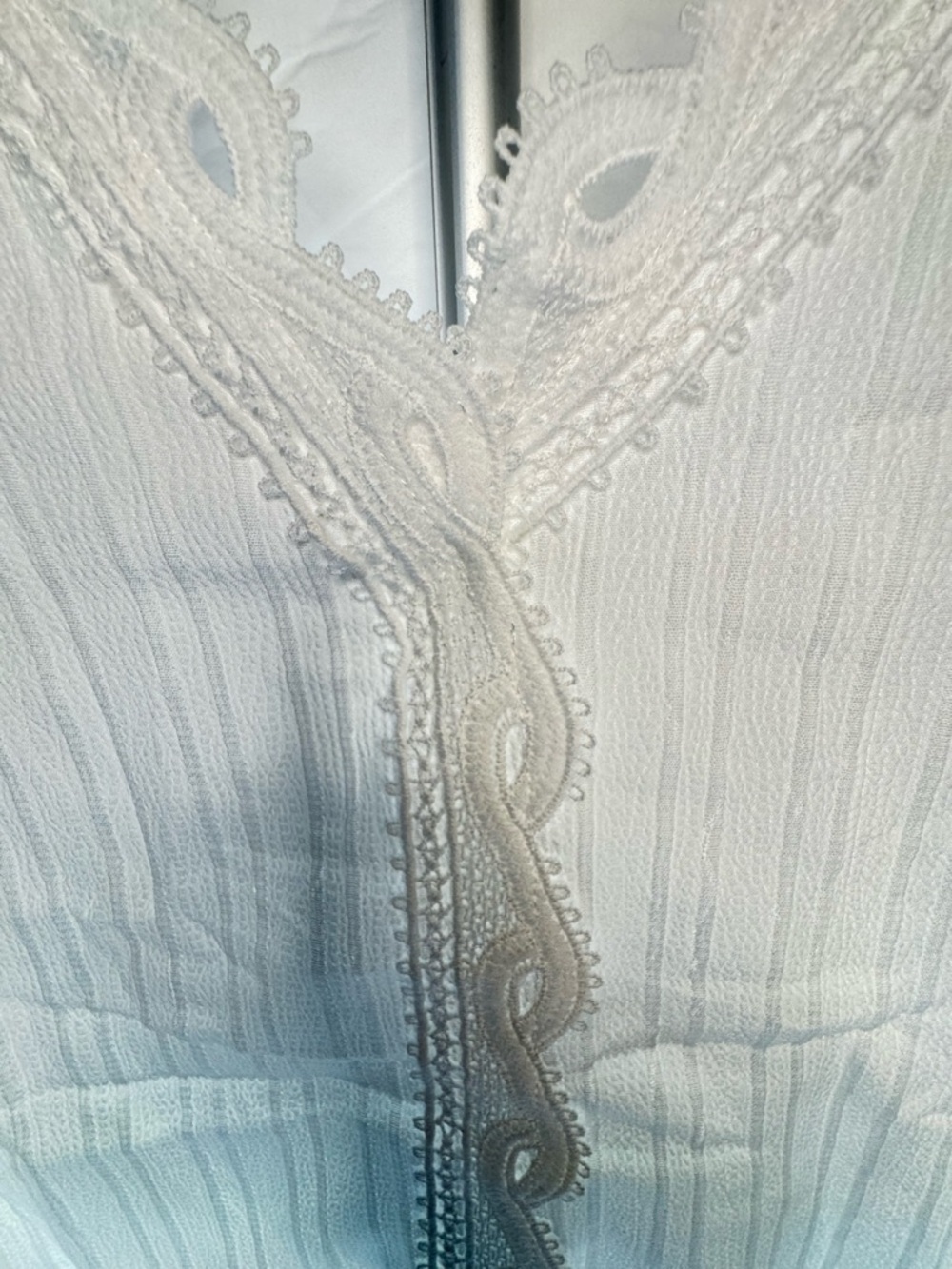 Women’s White Lace-Trim V-Neck Blouse - Picture 5 of 6
